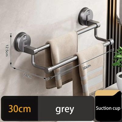 Washroom Double Rod Space Aluminum Suction Cup Towel Rod Punch-free Hanging Towel Shelf Bathroom Towel Slipper Storage Rack