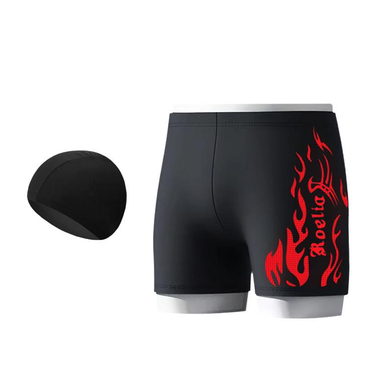 Nylon Flame Men's Swim Trunks & Goggles Set - Quick-Dry Square Leg Training Swimwear