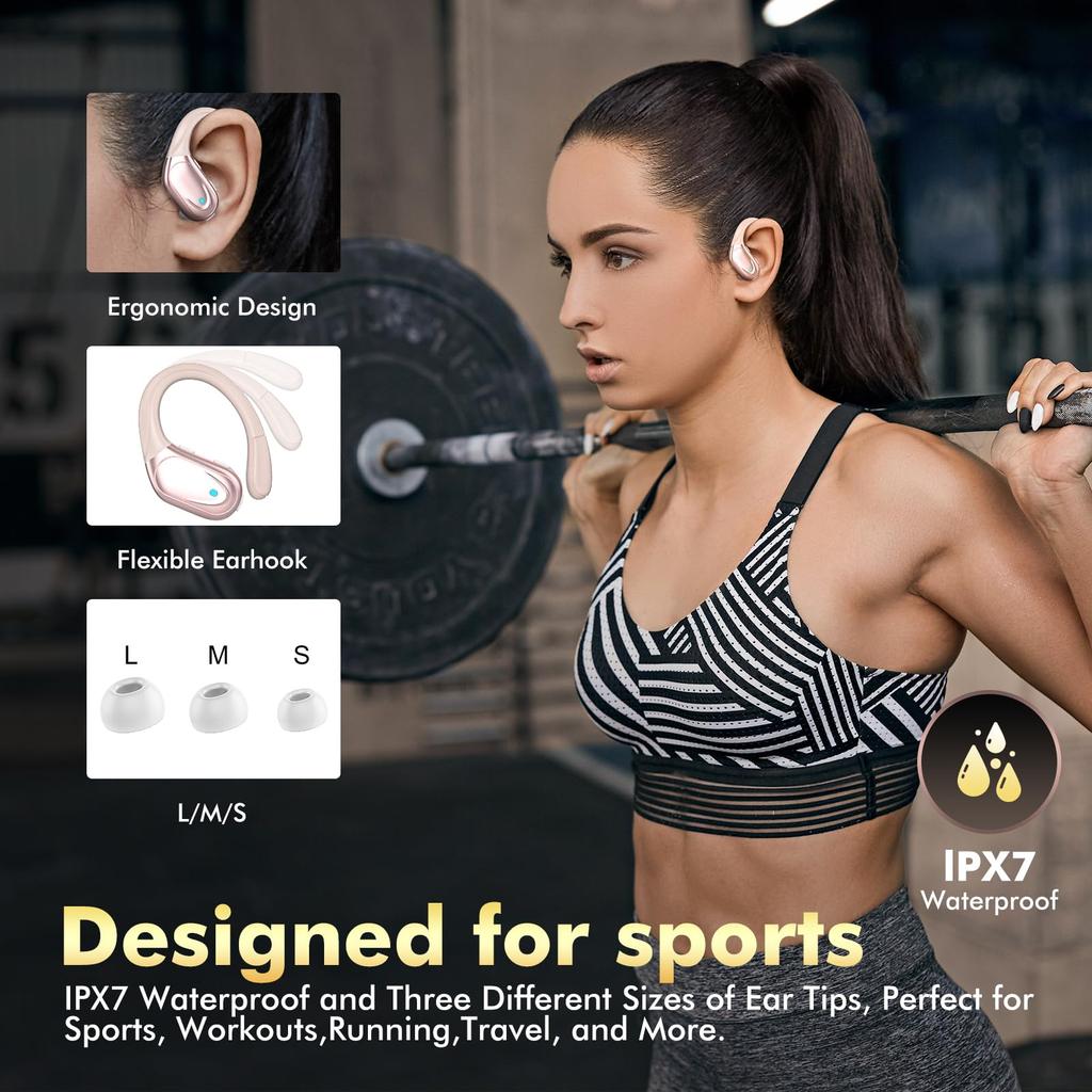 Bluetooth Wireless Earbuds [2025 Bluetooth Earbuds] Bluetooth 5.3 ENC Noise Cancelling, 80 Hours of Playback, IPX7 Waterproof, Ear Hook Design, Auto