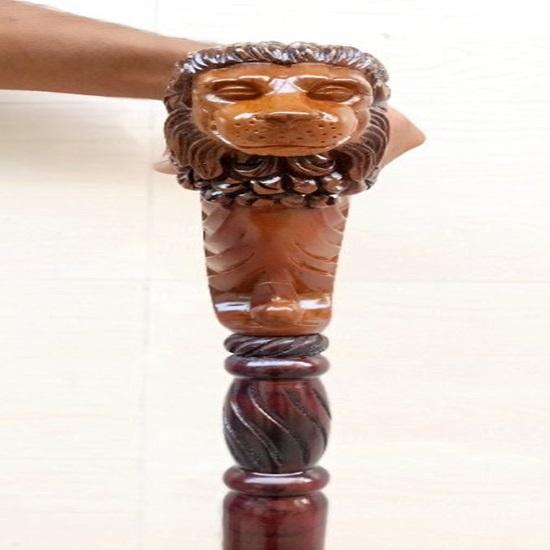 Bengala Cabeça de Leão Bengala de Madeira Design Arte Cabo Ergonômico para Palma Madeira Entalhada Andar Presentes para Saúde e Cuidados Presente de Halloween