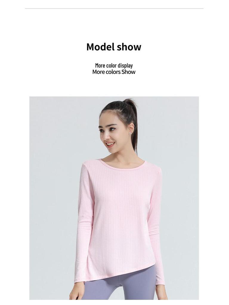 New Autumn/Winter Quick-Dry Slimming Long Sleeve Pilates Yoga Top – Versatile and Flattering Round Neck Sportswear