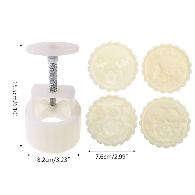 24TE Mooncake Mold with 4pcs Flowers Stamps Hand Press Moon Cake Pastry Mould
