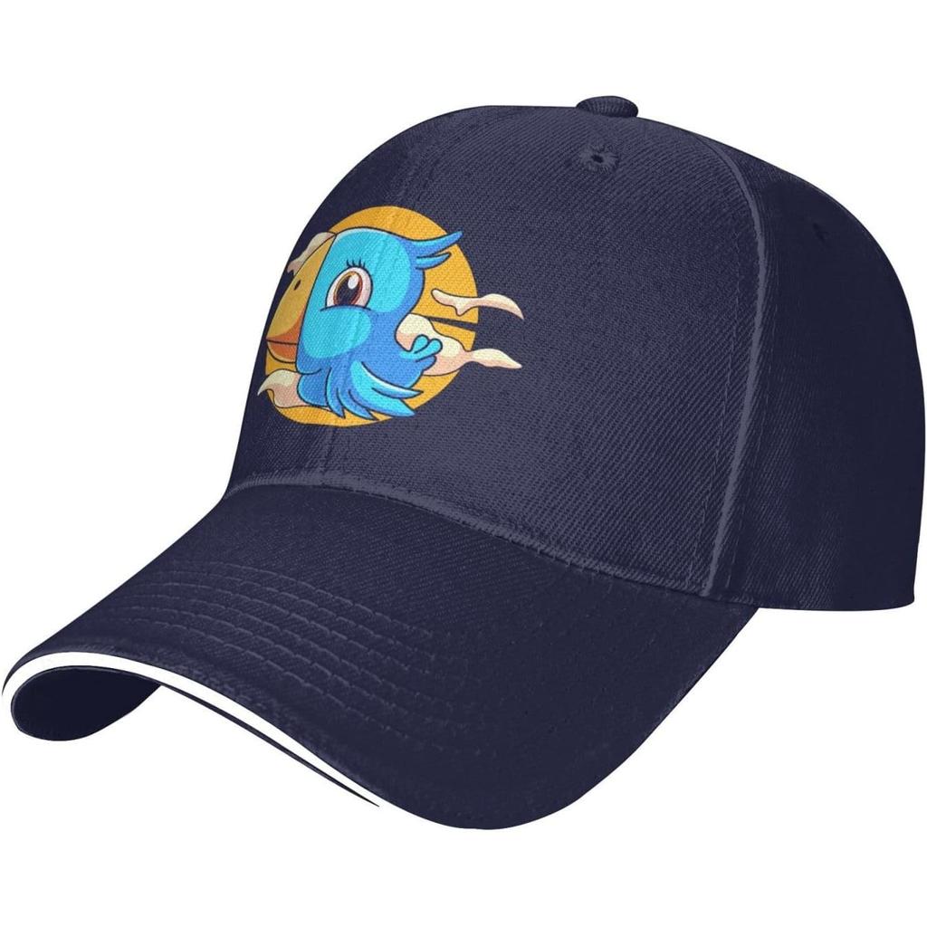 Cute Blue Bird Flying Cartoon Baseball Cap Polyester Adjustable Sun Hat for Adults Casual