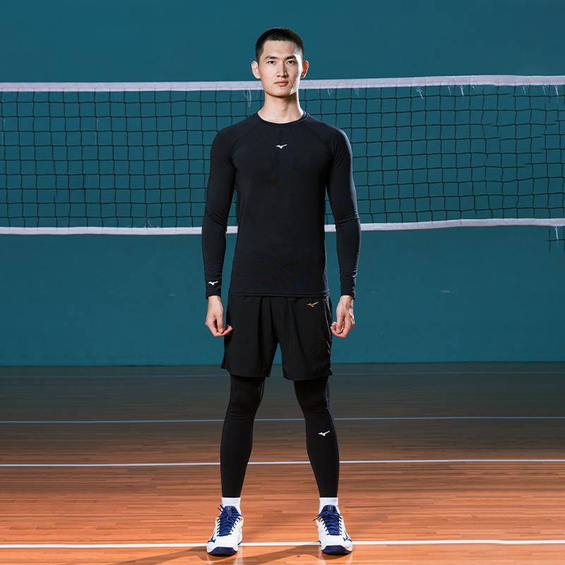 Mizuno מתייבש במהירות צמוד נושם נוח רב-תכליתי שרוול ארוך חולצת בדמינט יוניסקס עליוניות שחור P2CC16Z109