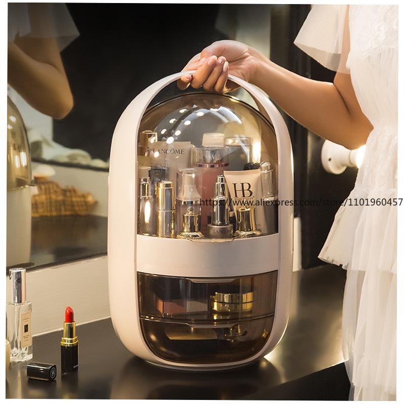 Cosmetic Storage Box Dustproof Organizer Rack for Skincare Vanity Table Top Dorm Home Use