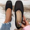 European and American New Large-size Autumn Fly-woven Mesh Breathable Low-top Single Shoes Women's Hollow Solid-color Square-head Beanie Shoes