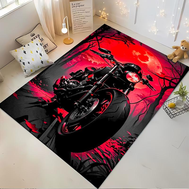 Red Sunset Motorcycle Design Carpet for Living Room or Bedroom Decor Suitable for use as an anti-slip for living room bedroom sofas