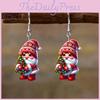 Christmas Themed Santa Claus Holding Tree Pattern Women Acrylic Earrings For Festive Holiday Party Wear