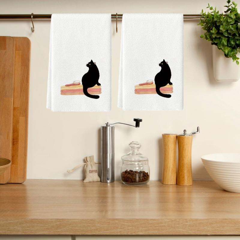 Set of 2 Decorsative Cats Themed Kitchen Towels Quick Drying Dishcloths Hand Towel For Countertop Decors Practical Use