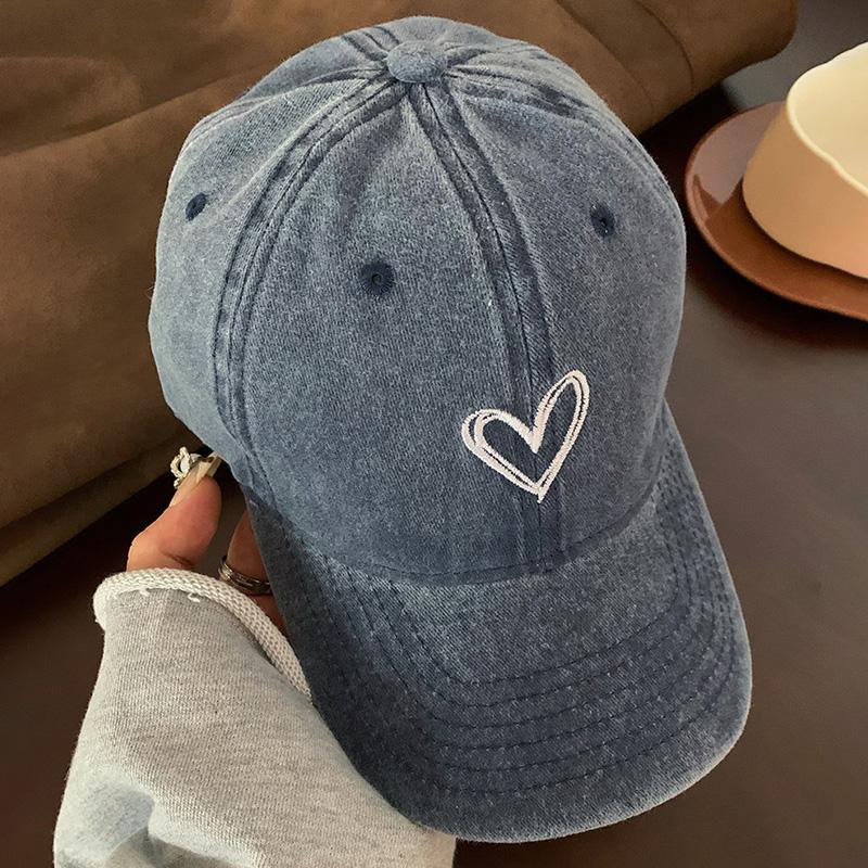 Heart Love Baseball Hats Women Wide Brim Washed Cotton Sun Hat Korean Retro Casual Aged Visor Cap Spring Summer Sunshade Visors