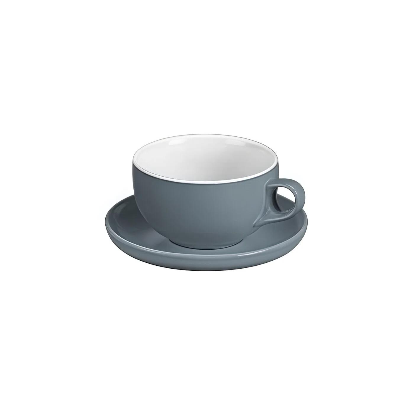 

SIMELO Ceramic Coffee Cup, Latte Art Cup, Latte Cup, Large Diameter Cup And Saucer Set, Hui Lan Gray сірий
