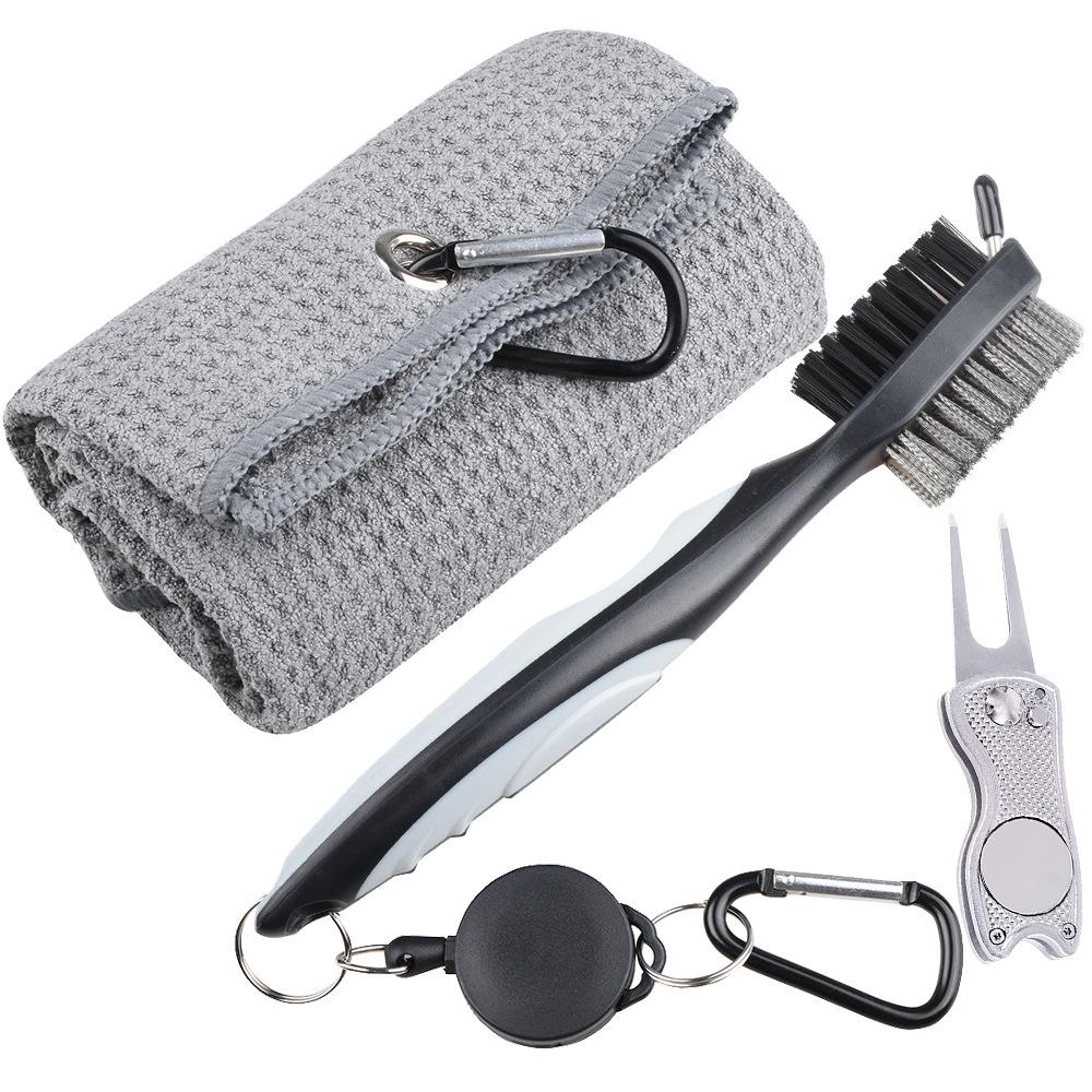 Rengjøringssett for golf, Golfhåndkle 40*60CM+ Dobbeltsidig rengjøringsbørste for køller