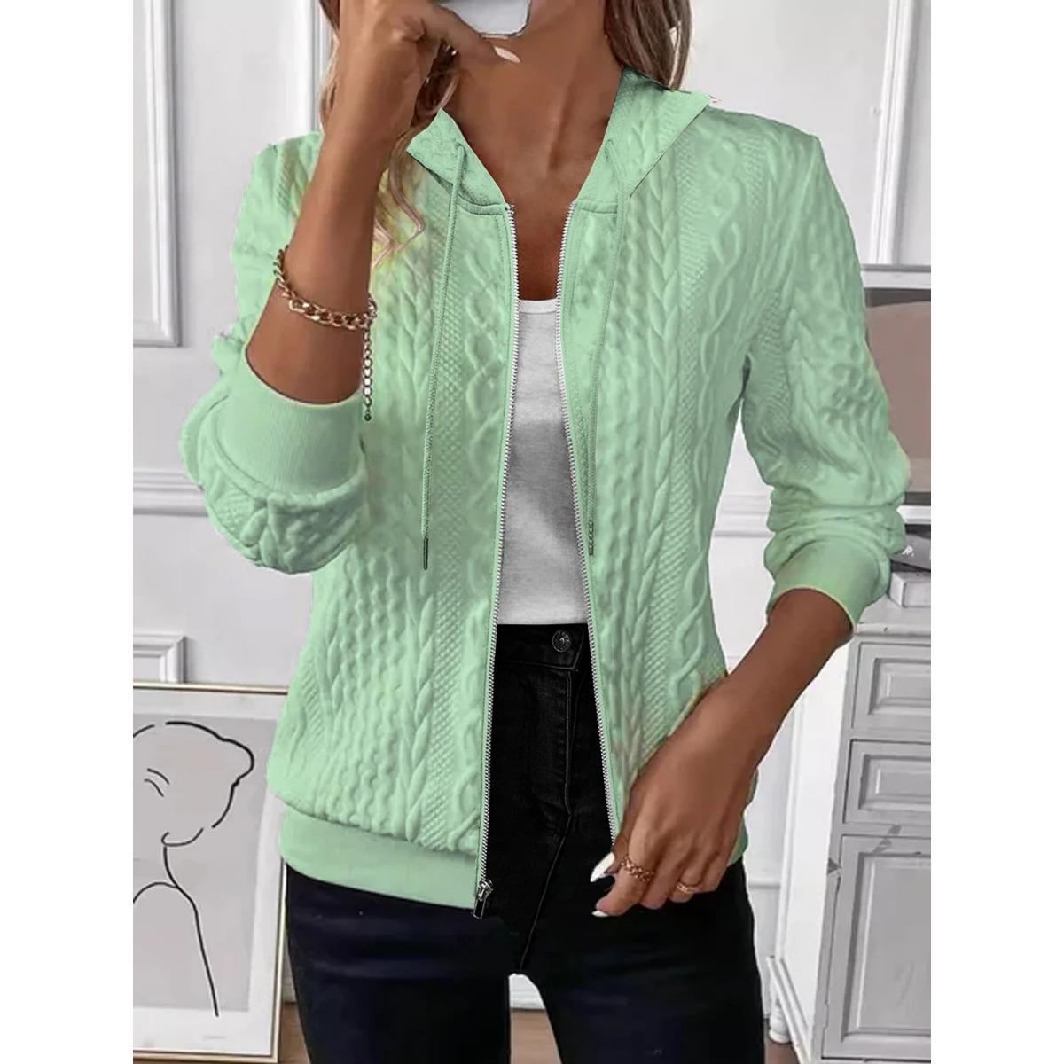 

Женская повседневная куртка, V-образный вырез, длинные рукава на молнии, застежка спереди, однотонная куртка, куртка на молнии S