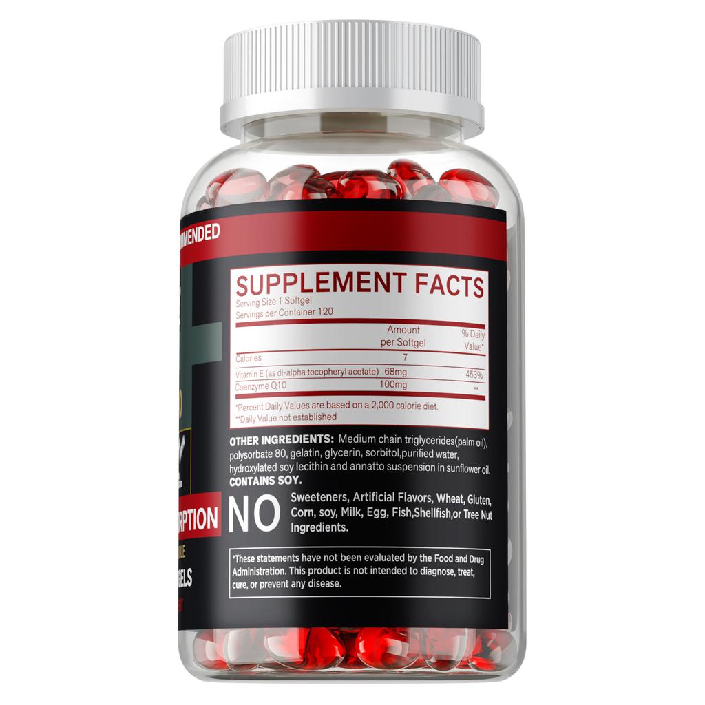 High content 100mg Coenzyme Q10, adult health and nutrition capsules, all-natural