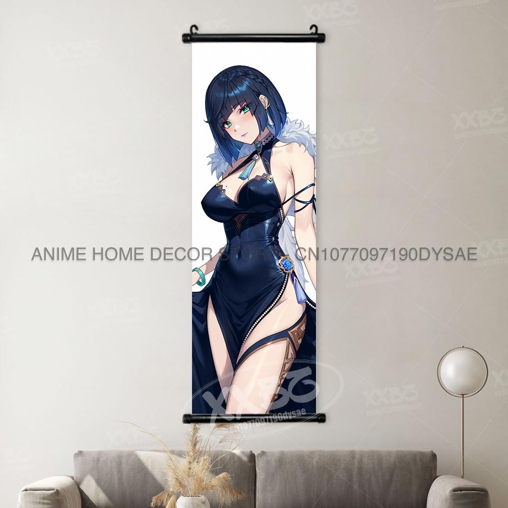 Game Genshin Impact Poster Sexy Anime Mona Home Decor Scroll Picture Sucrose Wall Art Decorative Hanging Painting Interior Mural