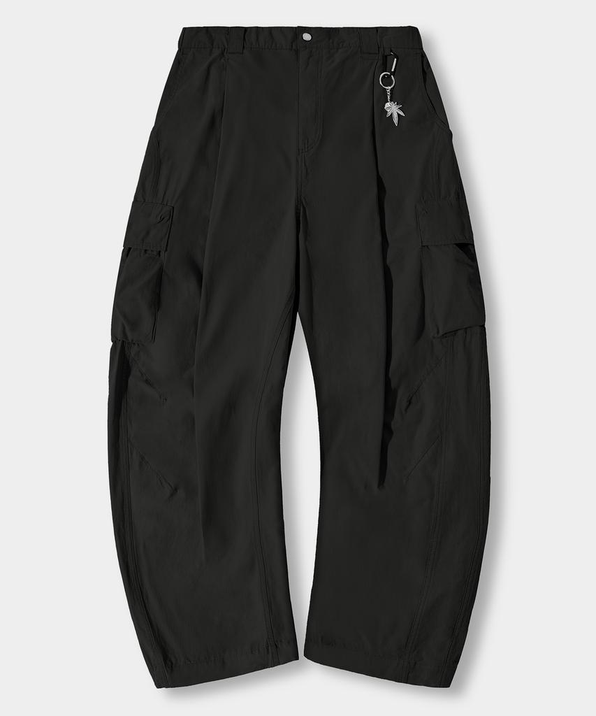 Dimiteulibeullaeg [Summer] Vlad Curved Elastic Waist Cargo Pants_Black