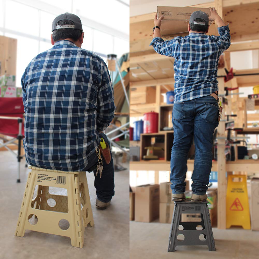 WHATNOT Folding Chair with Step Stool, Sand, 39cm Wide x 33cm Deep x 40cm High, FSS-M-SB