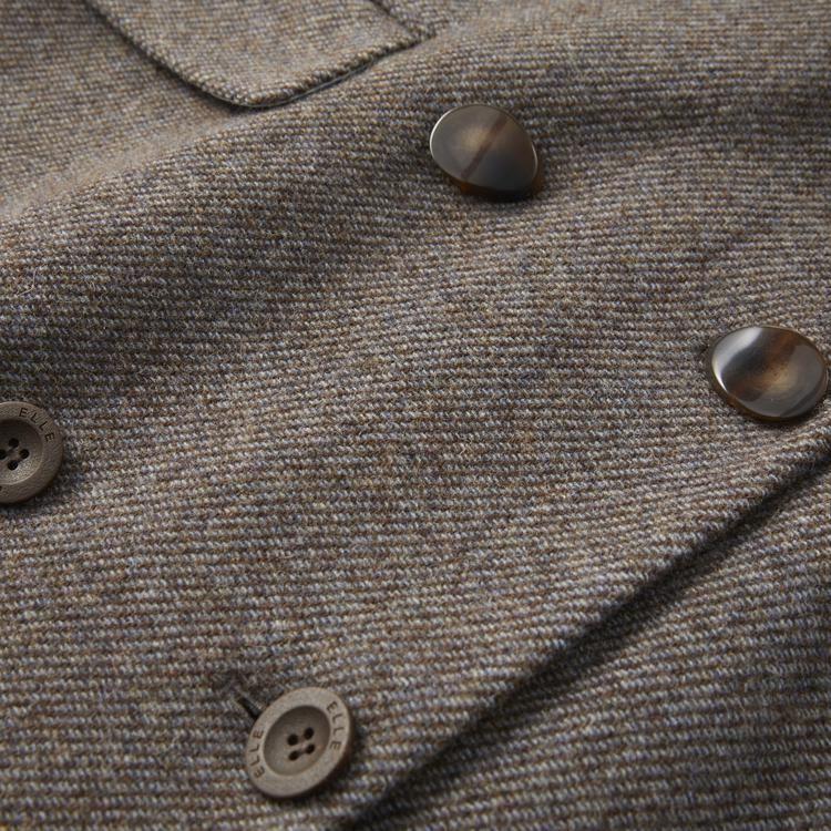 ELLE French Vintage Style Suit Lapel Solid Color Double Breasted Simple Long Coat Women coats Dark-Brown L7WNS004