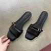 Cowhide Version~ Retro Versatile Open-toe One-word Slippers for Women To Wear Summer New Thick-heeled Beach Cool Slippers