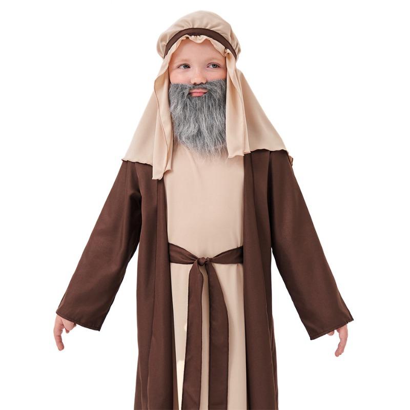 Kids Boys Arab Grandpa Middle Eastern Shepherd Elder Robe Dress Cloak Set Halloween Cosplay Costumes Kindergarten Performance Role Play Outfit