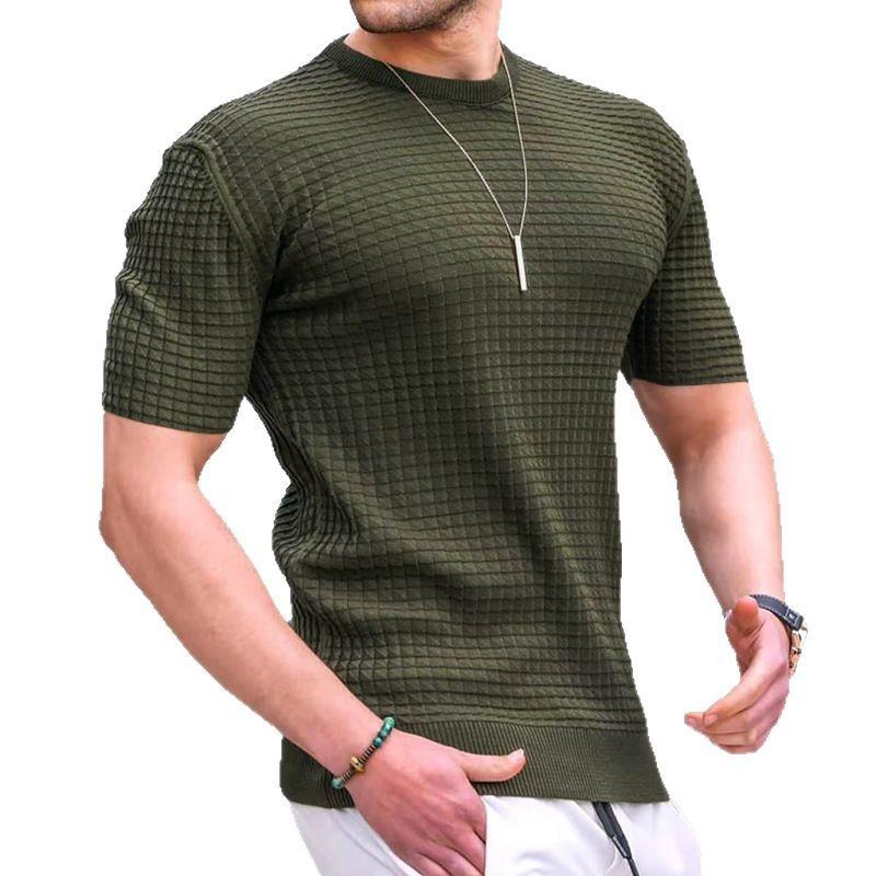 New Summer Men's Small Checkered T-shirt Round Neck Casual Half Sleeve Top Men