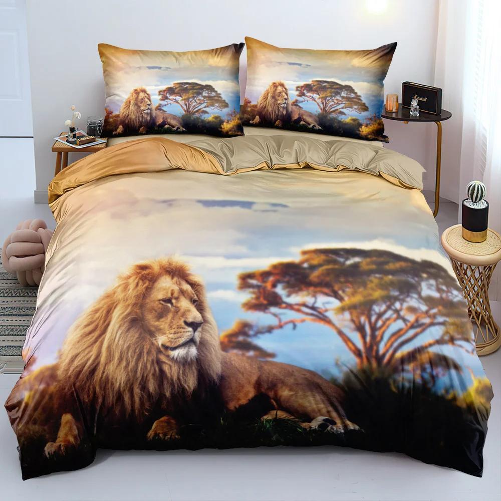 Black Lion Duvet Cover 3 Piece Bedding Set King Queen Full Size 1 Comforter 2 Pillowcase Animal Print