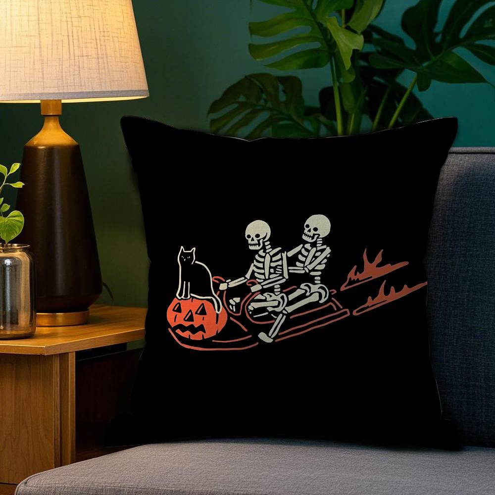 Halloween Pumpkin Skull Pillow Case Plush Fabric Soft Double Sided Print Home Sofa High Quality Cushion Cover Throw