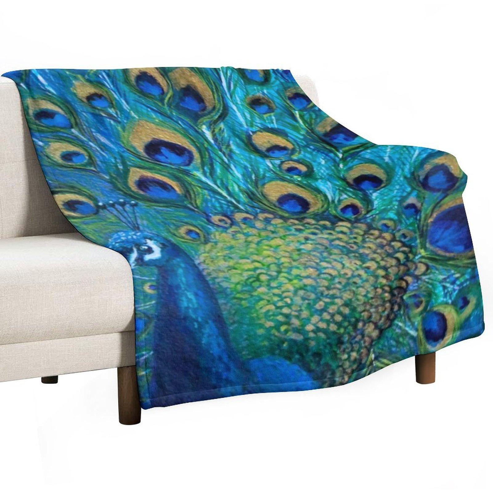 Peacock Full Glory 2 Throw Blanket Picnic Personalized Gift Hairys Designers Blankets 30x40in