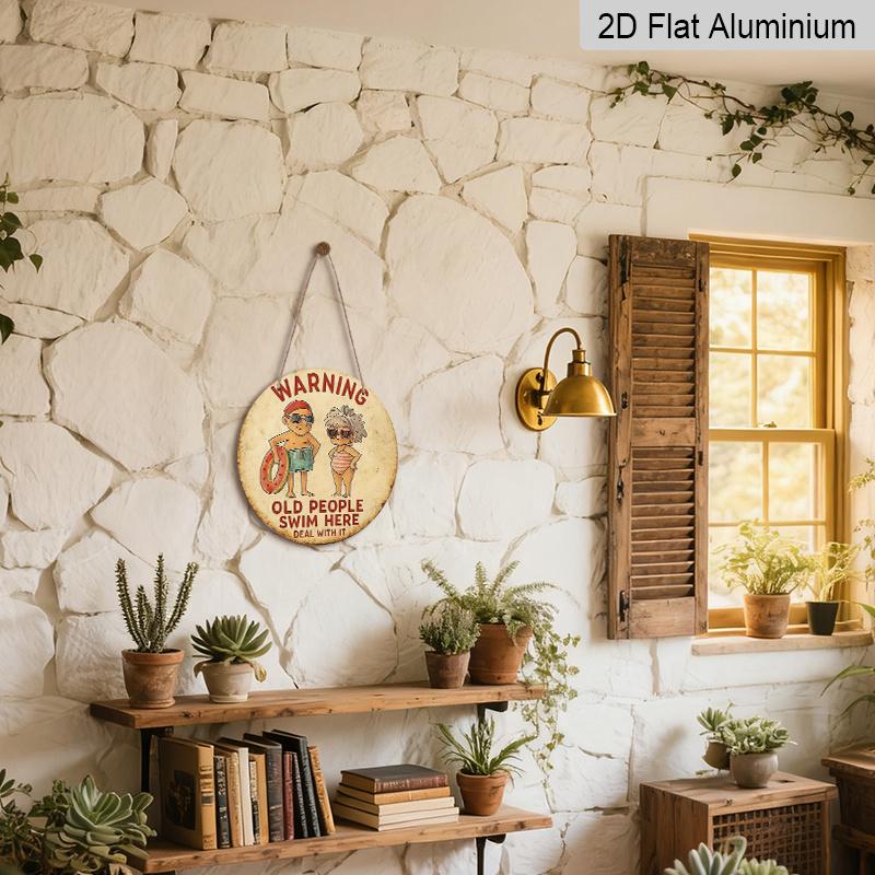 2D Flat 1pc, 8x8 In, Elderly Swimming Warning Aluminum Metal Sign - Vintage Swimming Pool Decor with Funny Elderly People Design, Rustic Iron Wall