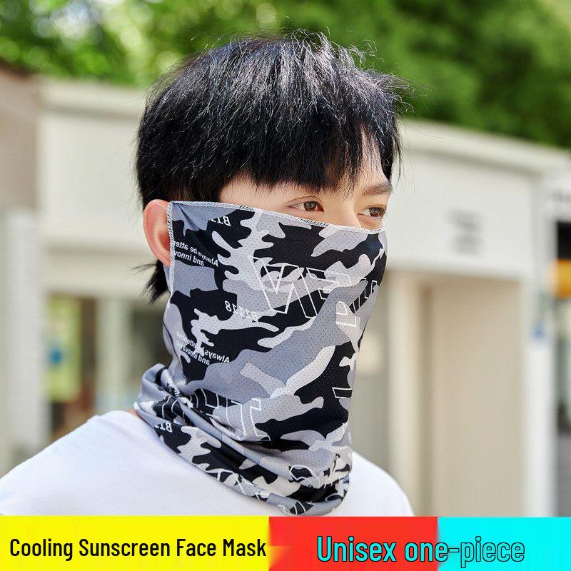 Ice Silk Sunscreen Face Mask for Men - Full Neck & Face UV Protection for Outdoor Cycling
