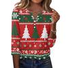 Women's Christmas Print V-Neck Three-Quarter Sleeve T-Shirt with Button Casual Holiday Top