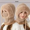 One-piece hat plus velvet thickened face-covering knitted hat, bib, mask, warmth kit