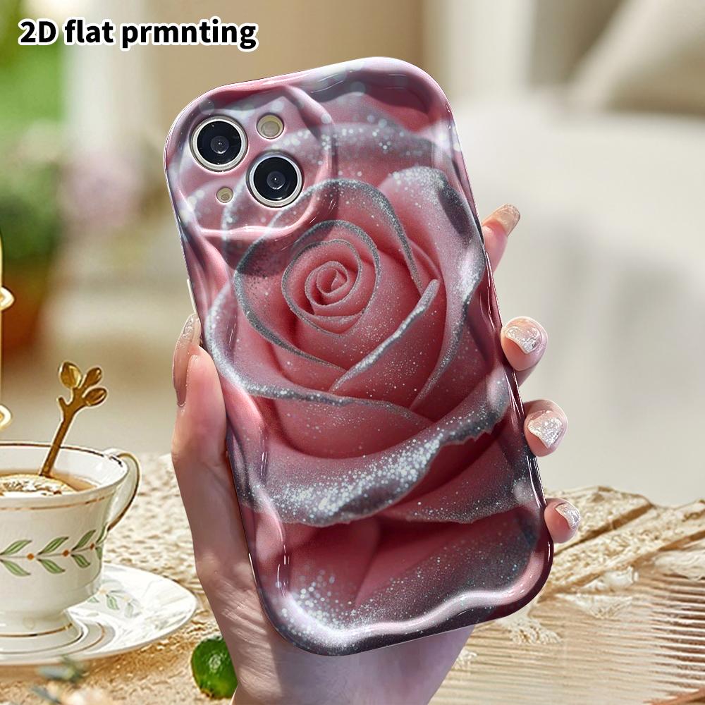 Phone Case: 2D Flat, Fits iPhone 12/13/14/15/16/17/18 Pro, Phone Accessory, Silver Glitter Rose, Perfect Christmas or Halloween Gift