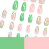 Short Ballet Green-Edged Press-On Nails with Pearl Heart Design