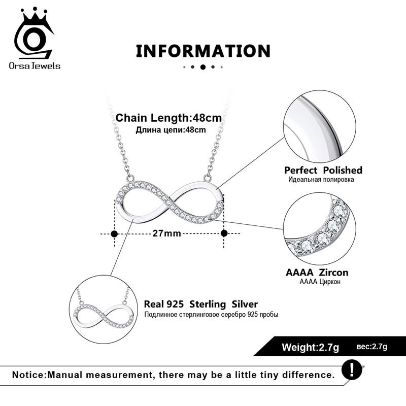 Orsa Jewels Pravé 925 Stříbro Náhrdelník s přívěskem Nekonečno Pavé Čirý Aaaa Zirkon Módní Náhrdelník s přívěskem Denní Párty Dárek Šperky Sn192