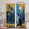 Set Of 2 Flat Printing Window Treatment Curtains Cats Staring Quiet Moonlight Polyester Fabric Without Electricity Festive Curtain