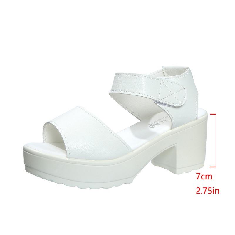 

Весенне-летние сандалии на высоком каблуке на липучке большого размера женские новые на толстом каблуке сандалии-рыбки на толстой подошве 45 белый