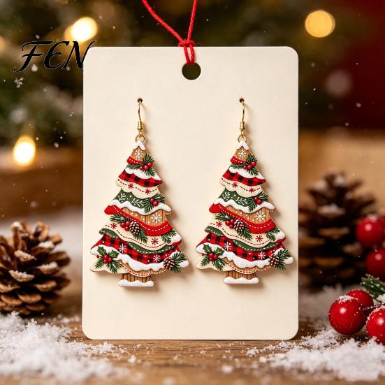 Holiday Party Jewelry Christmas 2D Acrylic Earrings, Colorful Tree Dangle Earrings with Bow Decorative Decor, Lightweight Drop Jewelry, Decorations