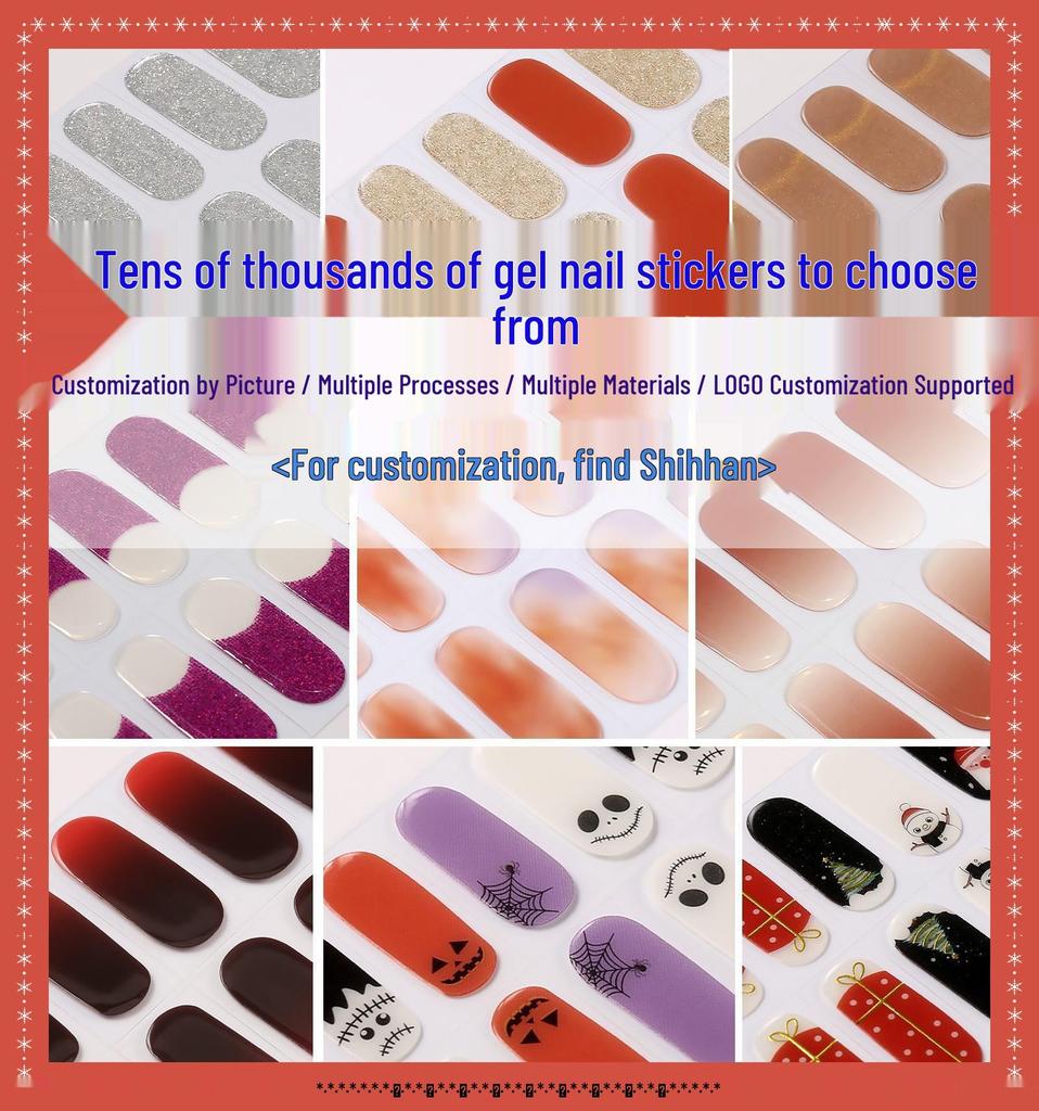 16-Finger French Christmas Gel Nail Stickers - No-Bake, European & American Fashion