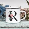 Alphabet Blumen A-Z Vintage Emaille Kaffee Tee Tassen Urlaub Camping Getränke Saft Bier Tassen Zuhause Büro Milch Tasse Geburtstagsgeschenke
