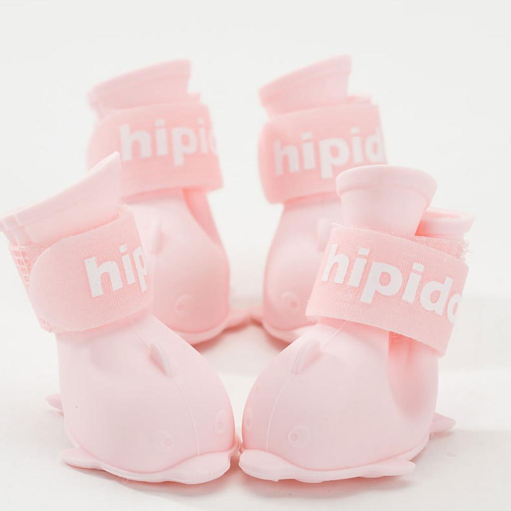 Pet Boots Cute Cartoon Waterproof Silicone Dog Rain Shoes with Hook and Loop for Pomeranian Bichon Teddy
