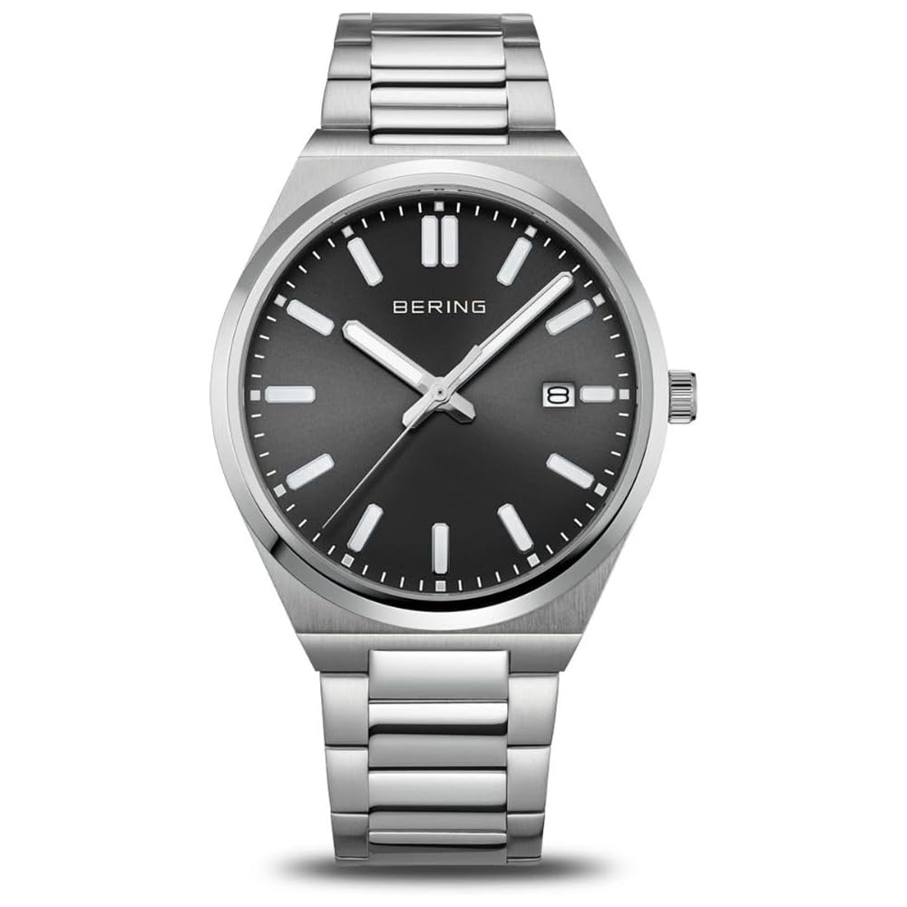 Bering Men s Unisex Classic Link Bracelet Watch Black Silver Sapphire Glass Slim Case 17639-702