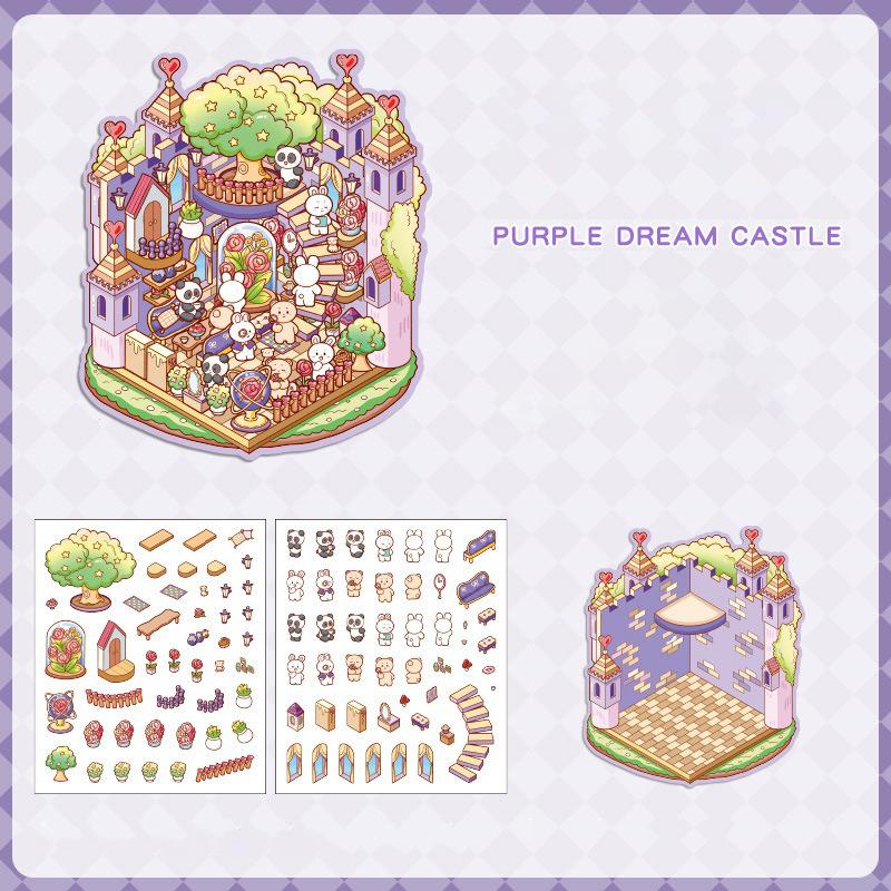 

New Creative Design Rainbow Fortress Kawaii 3D Landscaping Sticker Sweet Cartoon DIY Miniature Scene Stacking Sticker Gift