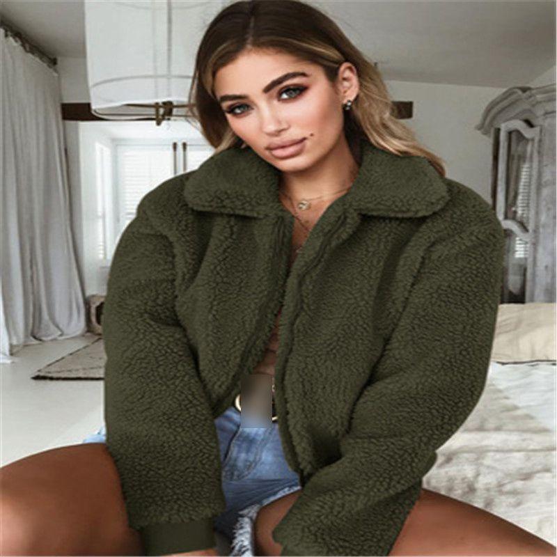 

Женская теплая куртка-пальто из пушистого флиса с карманом Тедди-мишка , оверсайз Tag S=US XXS армия зеленый