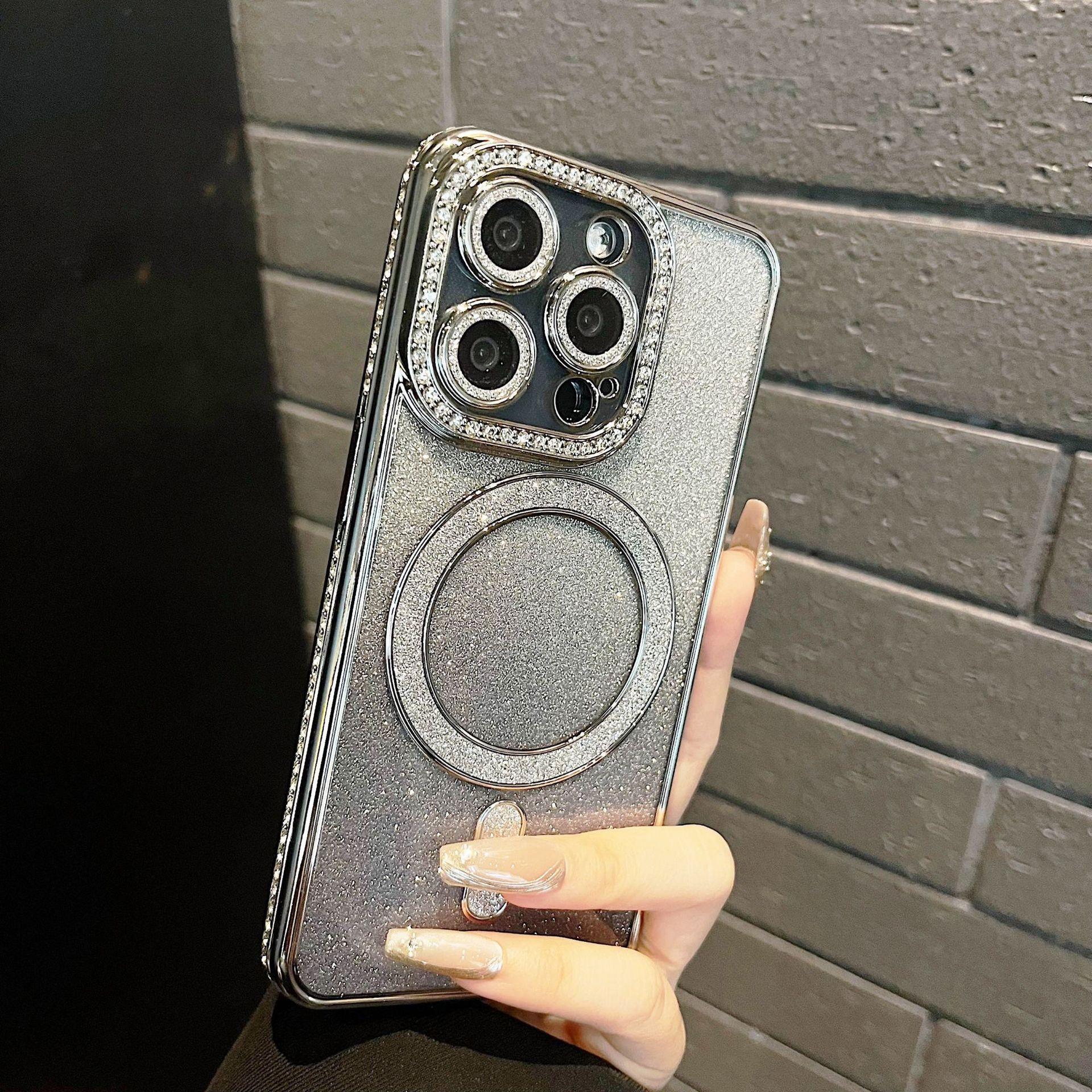 

Стразы Блестящая пудра Магнитная адсорбция для IPhone16proMax Градиентный чехол для телефона Apple 15 Все включено Зеркальный 14 Защитный чехол iPhone16