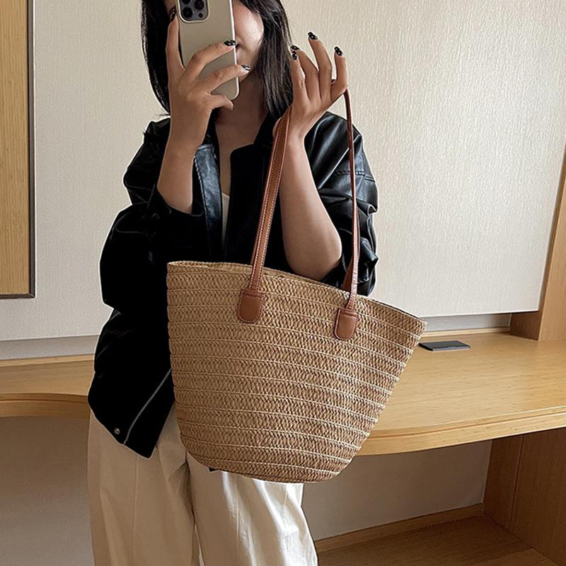 Bolsa de ombro feminina de grande capacidade, bolsa de palha trançada de verão, bolsa de mão fashion feminina de luxo, bolsa de praia, bolsa de compras de Bali