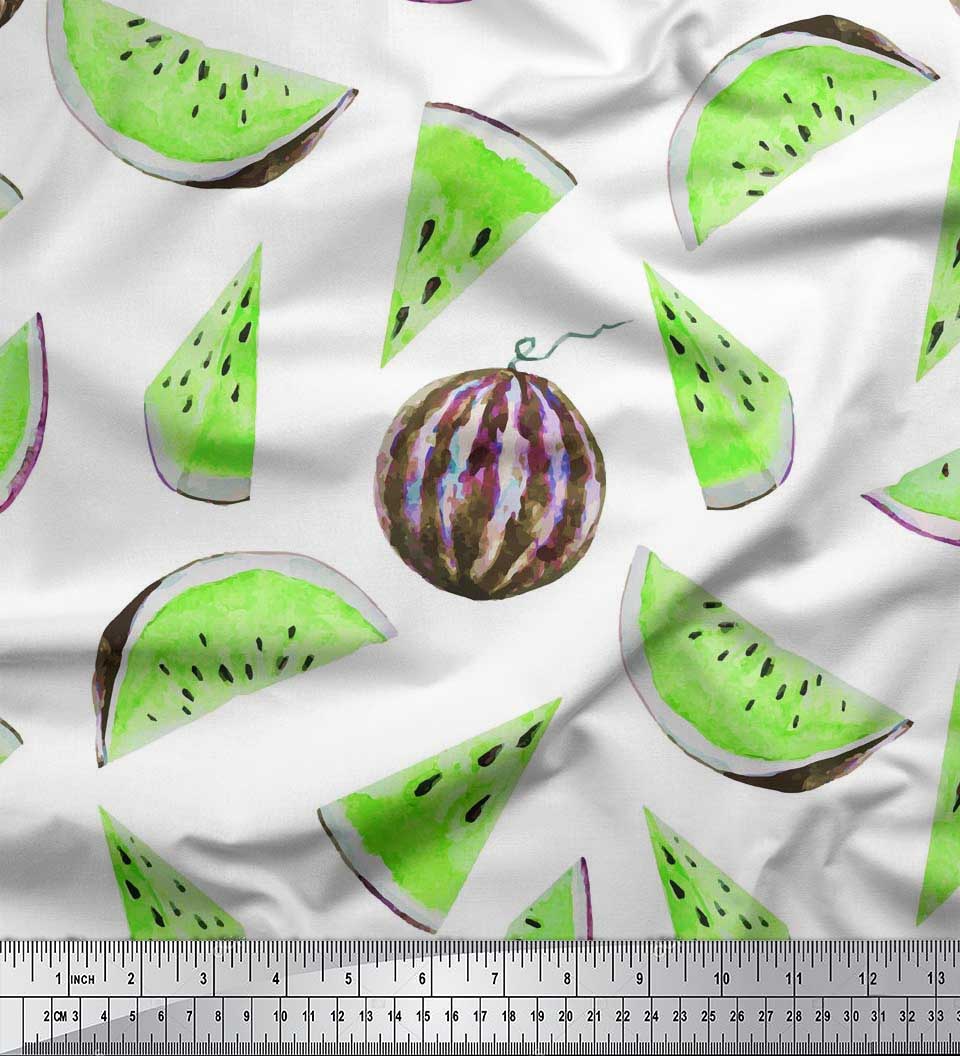 

Soimoi Тканина з японським креп-сатином і кавуновими фруктами з принтом 1 метр 42 дюйма 42 Inch Wide - Poly Crepe зелений