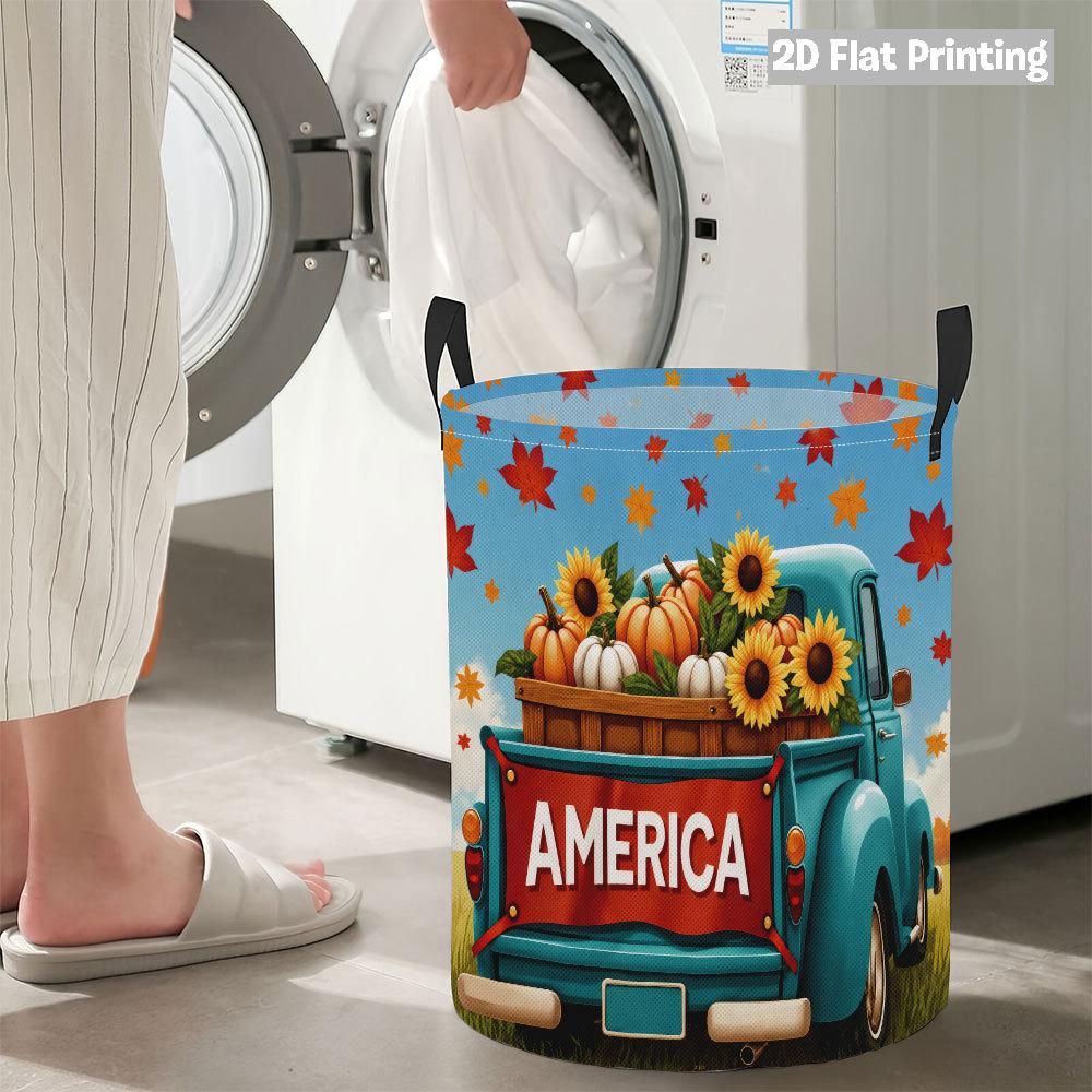 Collapsible Laundry Basket Large Round Waterproof Fabric Hamper Dirty Clothes Storage Bin Toy Organizer with Handles