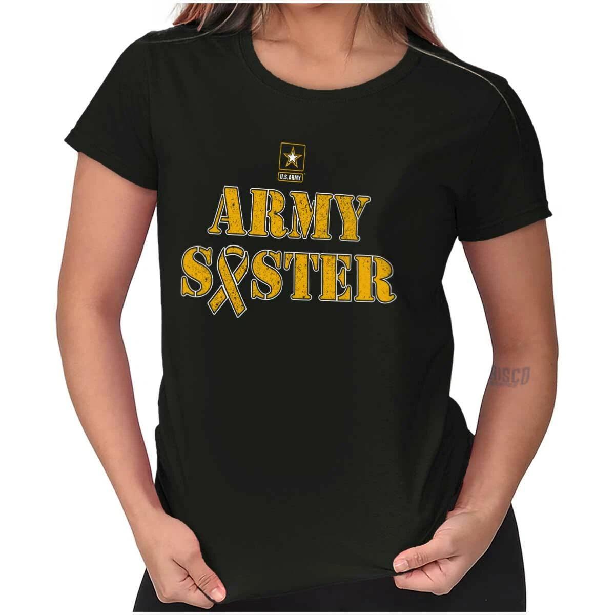 US Army Sister Ribbon Military Logo Womens Top Junior Graphic Tee L