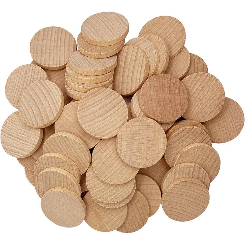 2.5CM Round Wood Coins Wood Cutout Circles Chips Natural Wooden Coins Unfinished Small Blank Tokens Wood Discs for Arts Supplies